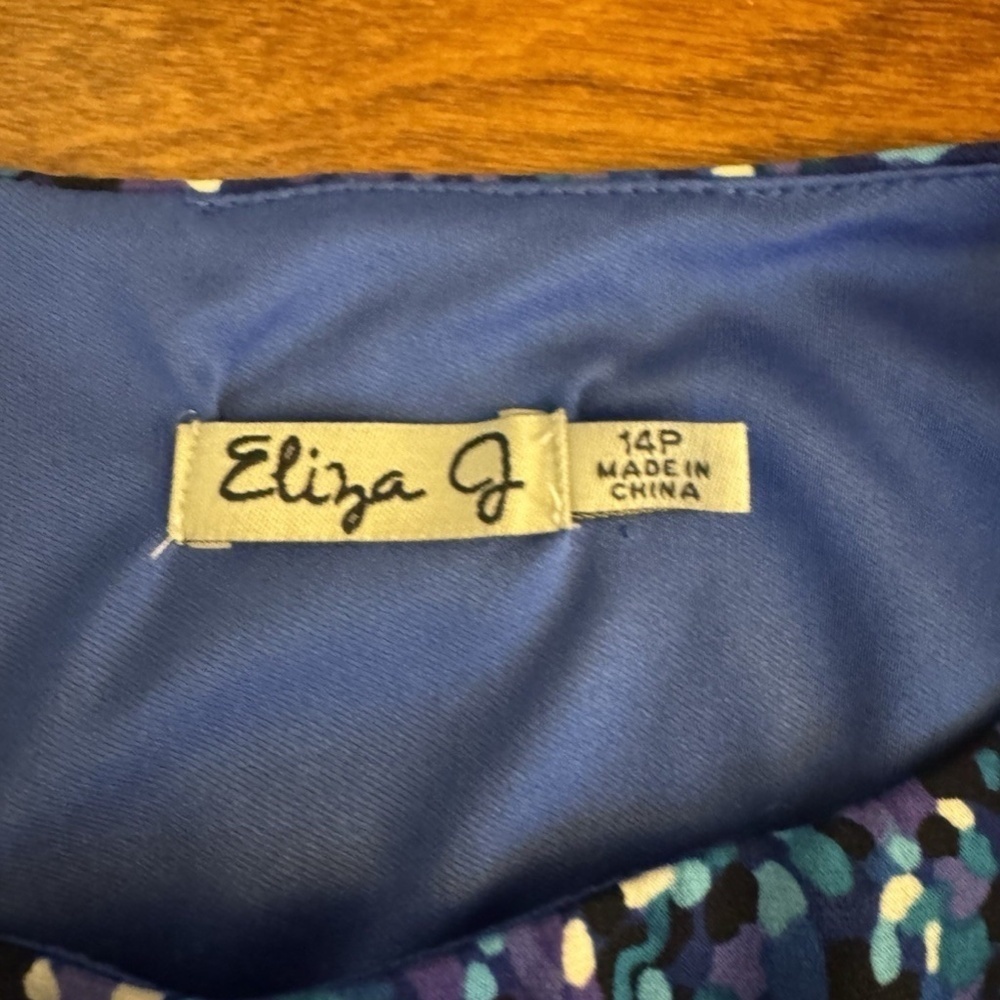 Eliza J Size 14P Multi-Color w/Geometric Print Sleeveless Mid-Calf A-Line Dress - Picture 4 of 5